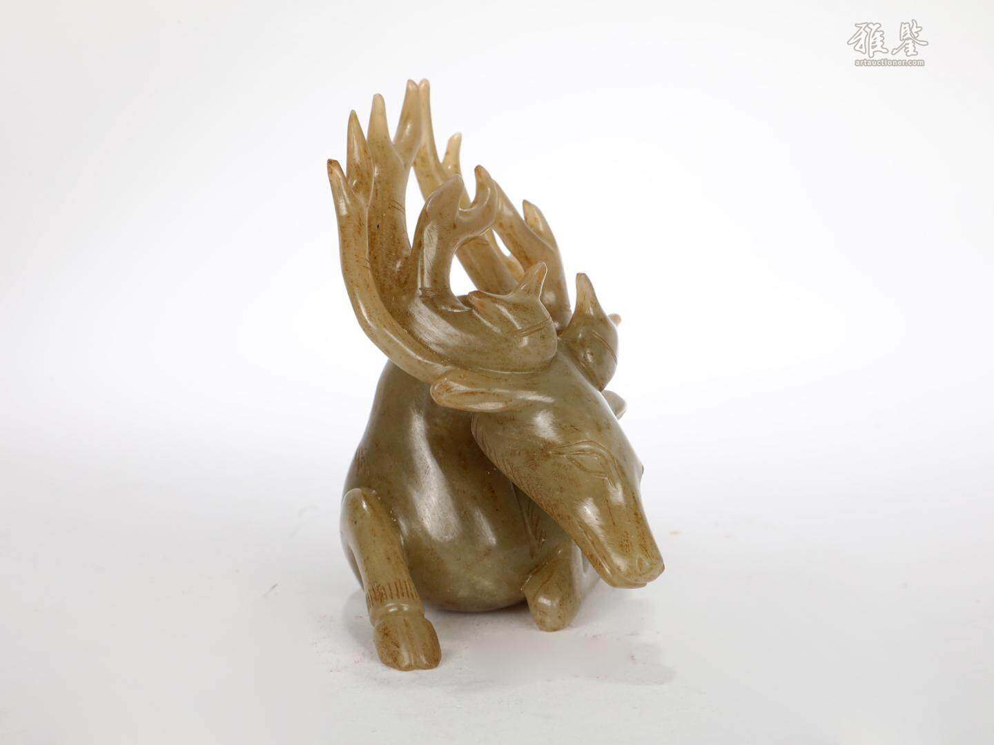 明 和田玉鹿形擺件